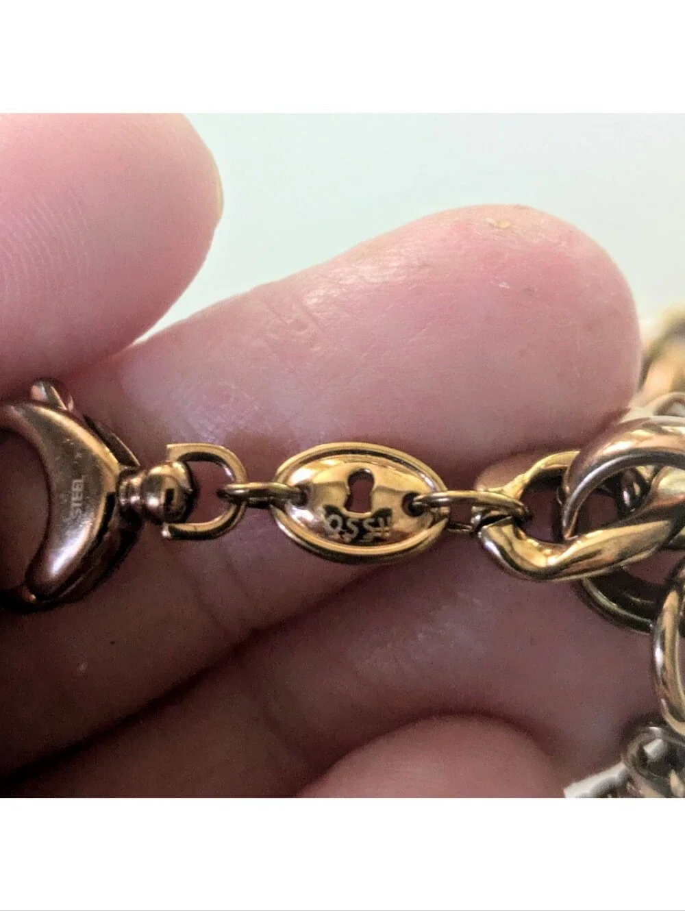 FOSSIL Rose Gold Tone  Pave Crystal Heart & Key Lock Starter Charm Bracelet